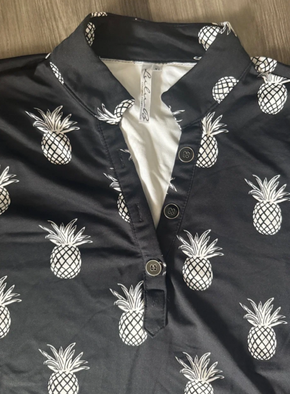 Black White Pineapple Print Long Sleeve Tunic
